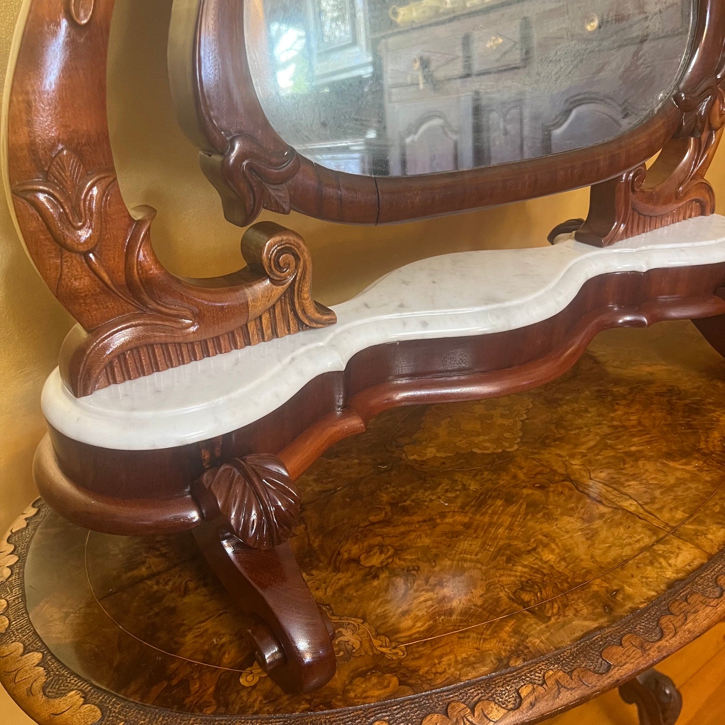 Antique dressing table mirror with marble 