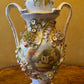 Applied Flowers Hand-Painted Scene Twin Handles Vase Lid