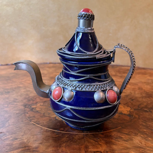 Arabic Blue Enamelled Pottery Teapot