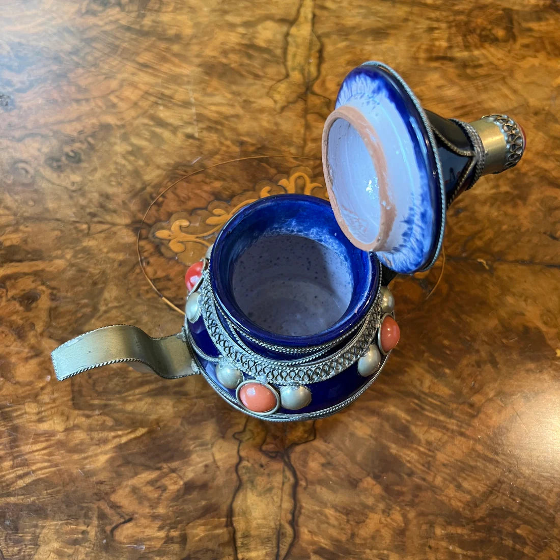 Arabic Blue Enamelled Pottery Teapot
