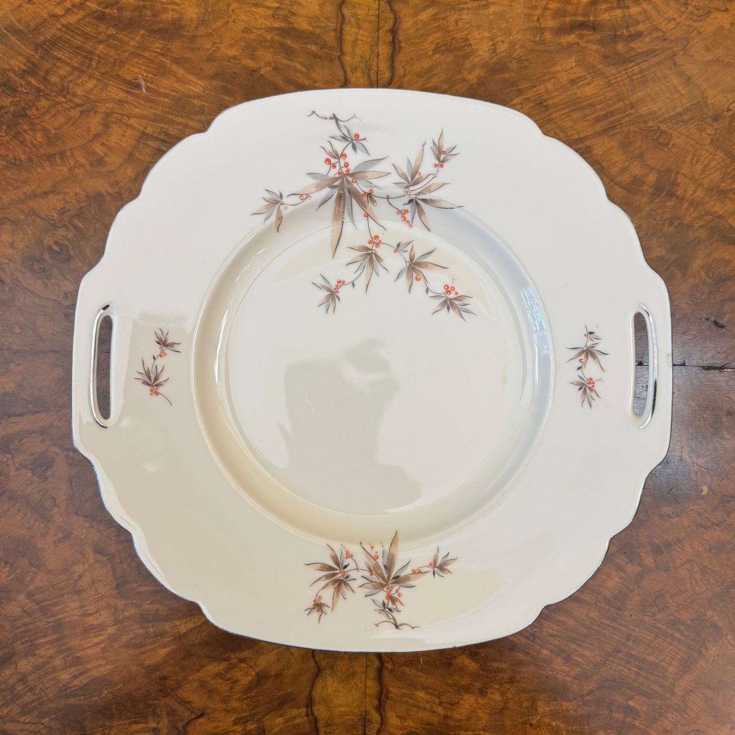 Arco China Czechoslovakia Leaves Print Cake Plate 