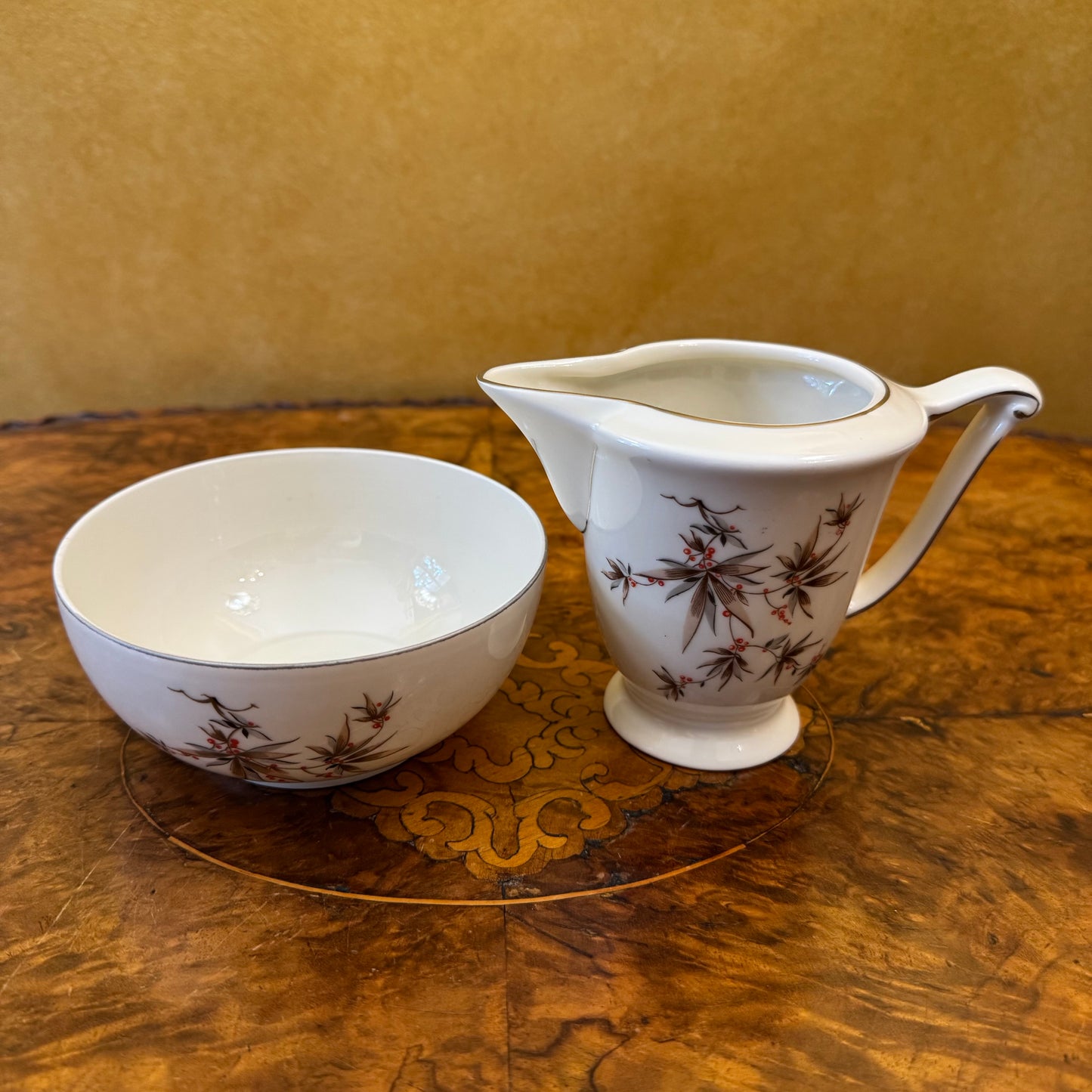 Arco China Czechoslovakia Leaves Print Jug & Sugar Bowl 