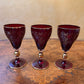 Art Deco Ruby Red Glass Gold Etched Three Liqueur Glasses