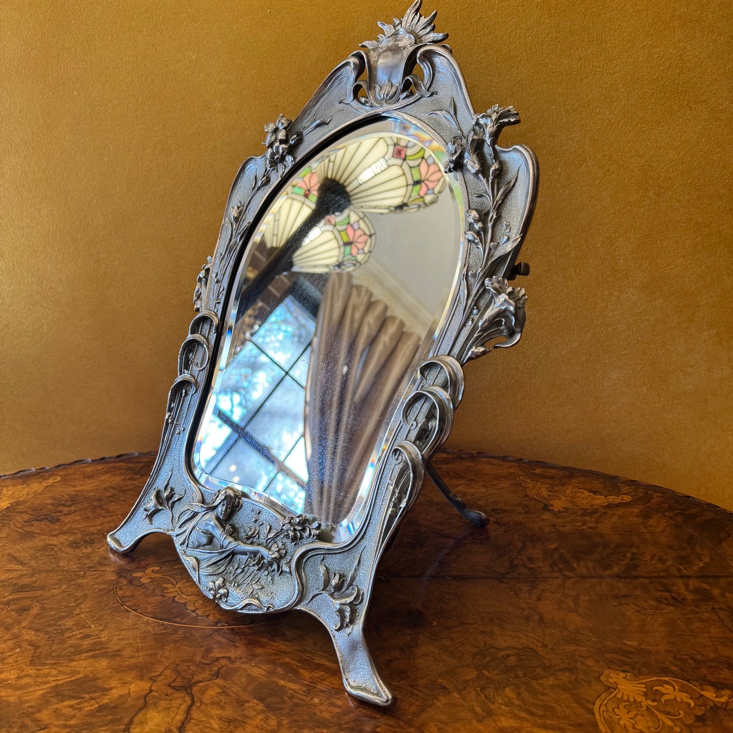 Art Nouveau Girl Floral Dressing Table Mirror 