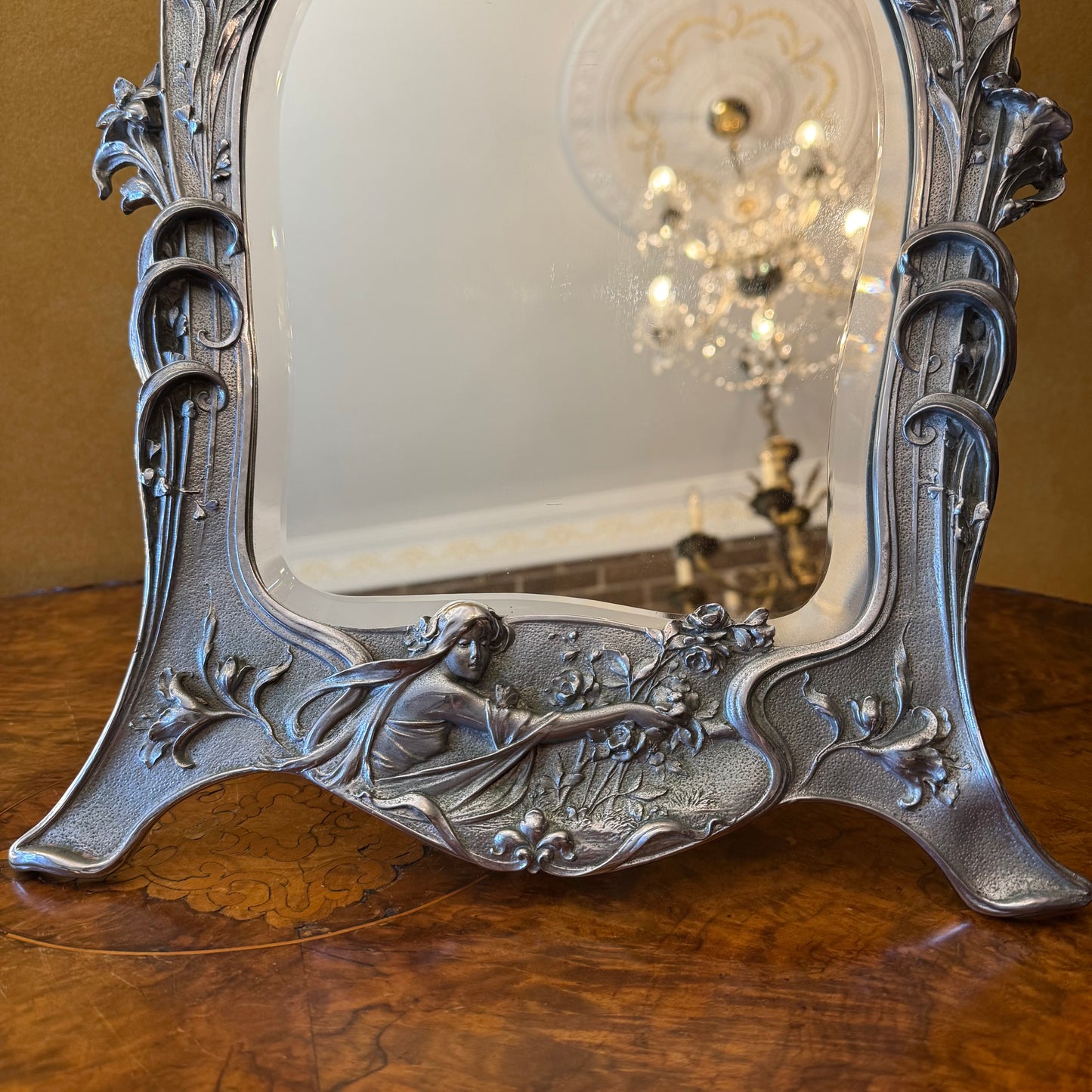 Art Nouveau Girl Floral Mirror Dressing Table  