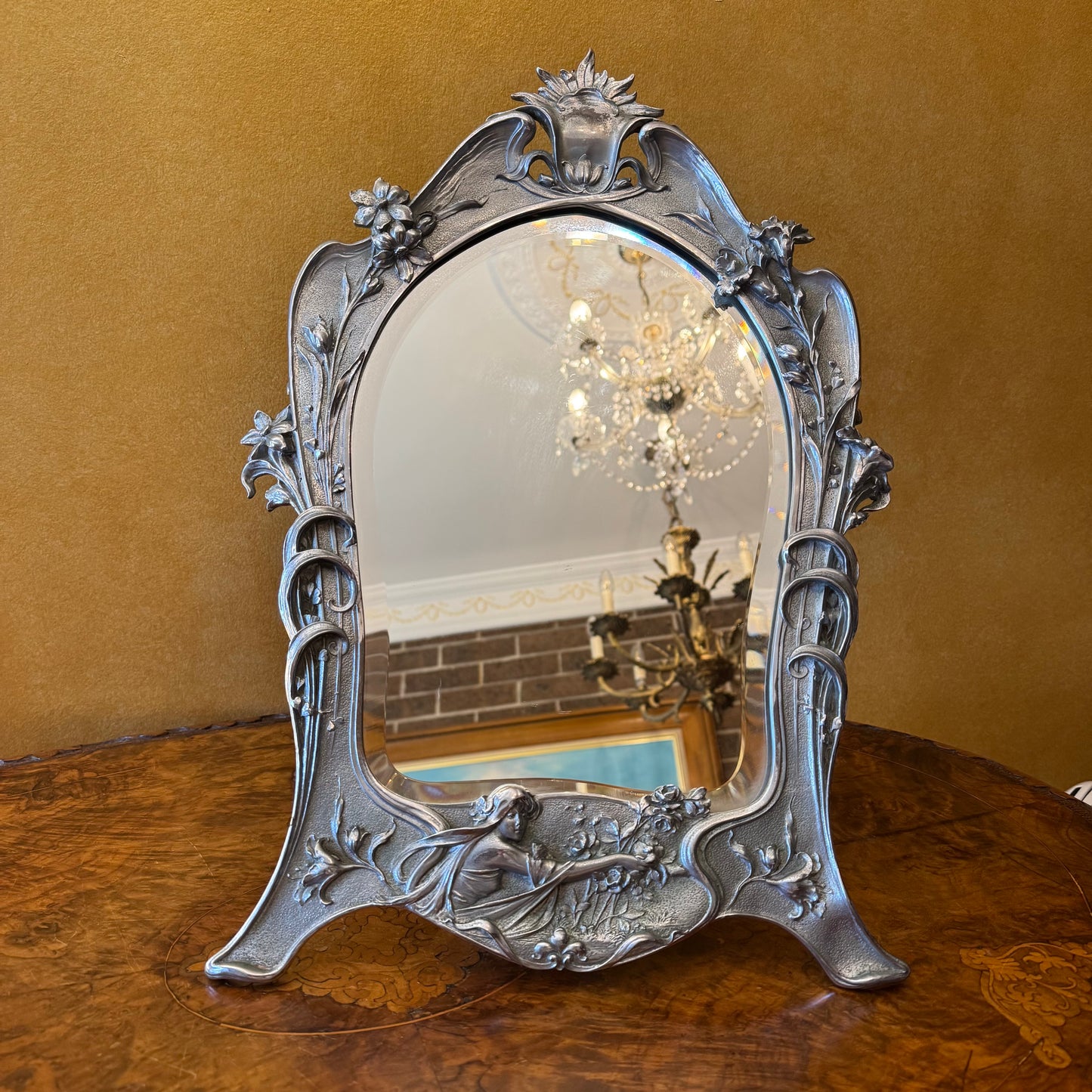 Art Nouveau Girl Floral Mirror Dressing Table  
