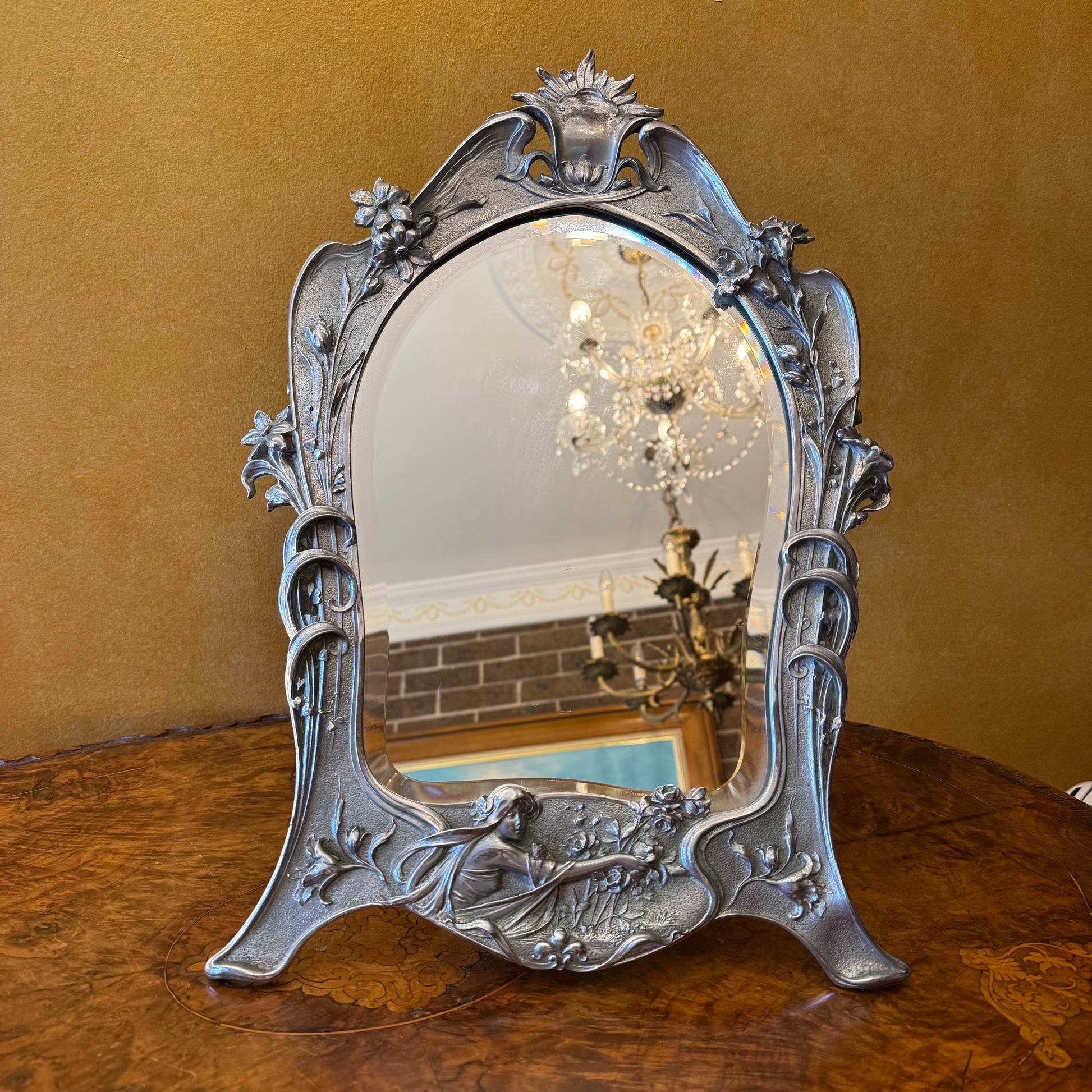Art Nouveau Girl Floral Mirror Dressing Table  