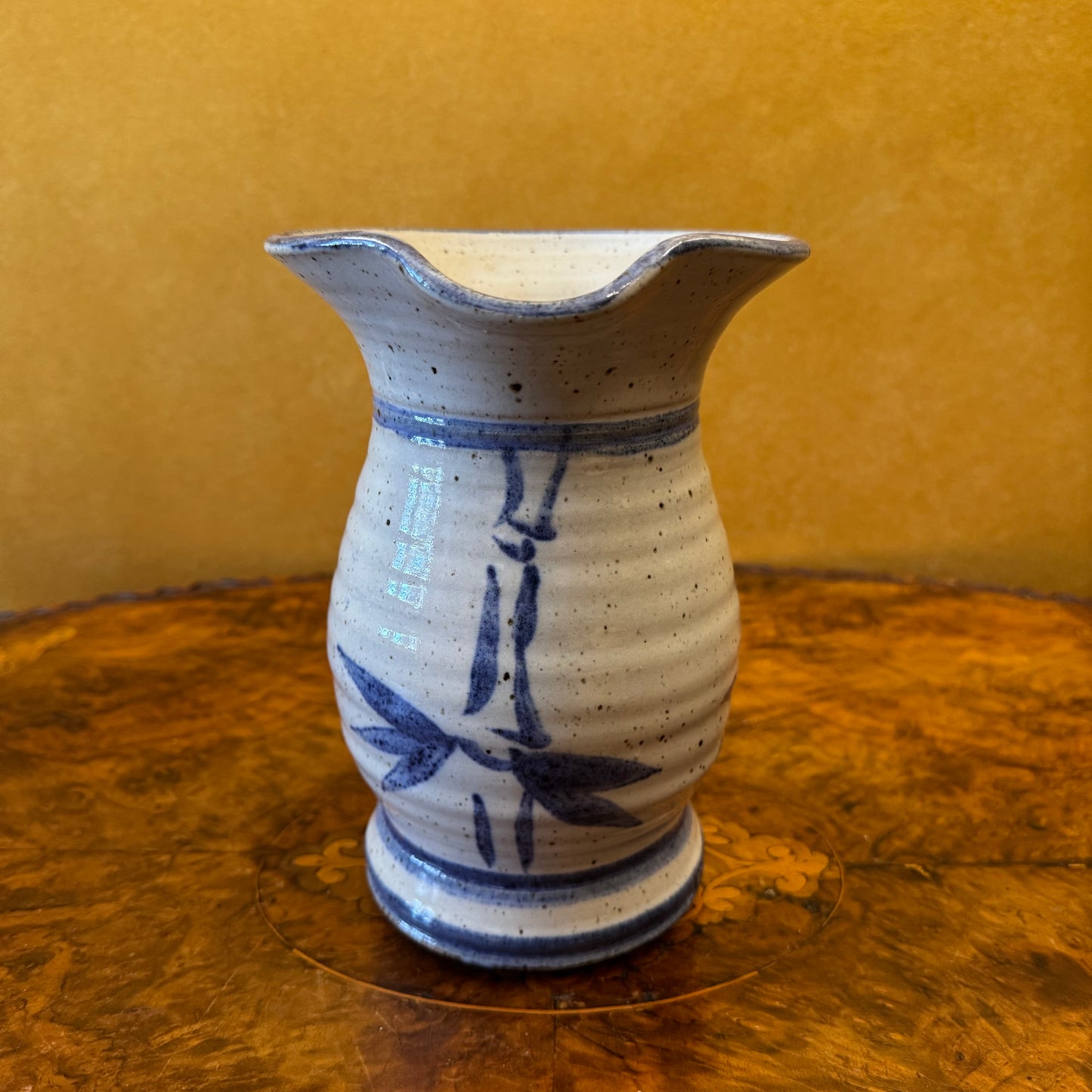 Artisan Blue Bamboo Print Pottery Jug 