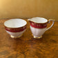 Vintage Bell China Red & Gold Print Milk Jug & Sugar Bowl Set