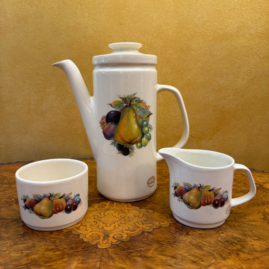Bendigo Pottery Fruit Print Pot & Milk Jug & Sugar Bowl 