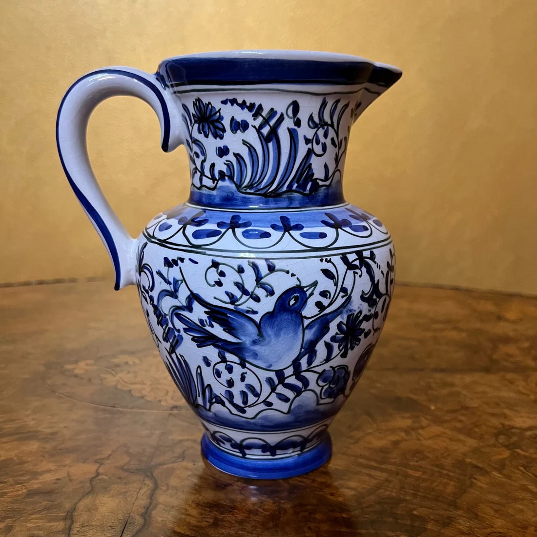 Vintage Blue & White Bird Floral Jug