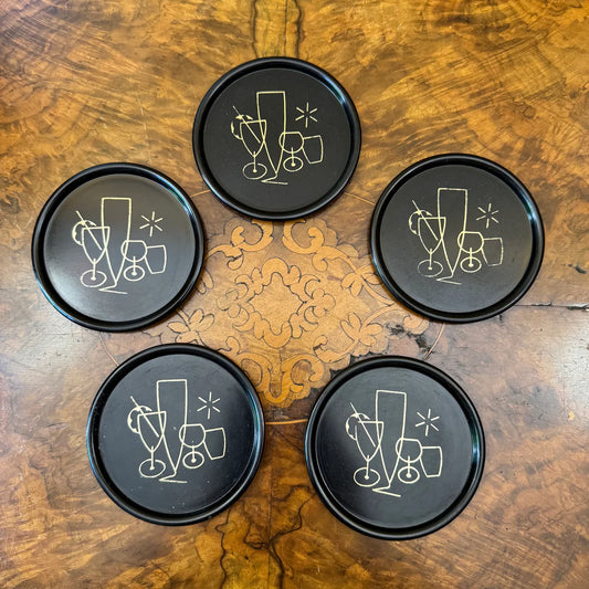 Black Drinks Print Coasters Set Of Five