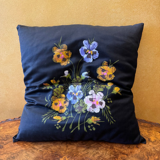Black Floral Print Square Pillow 