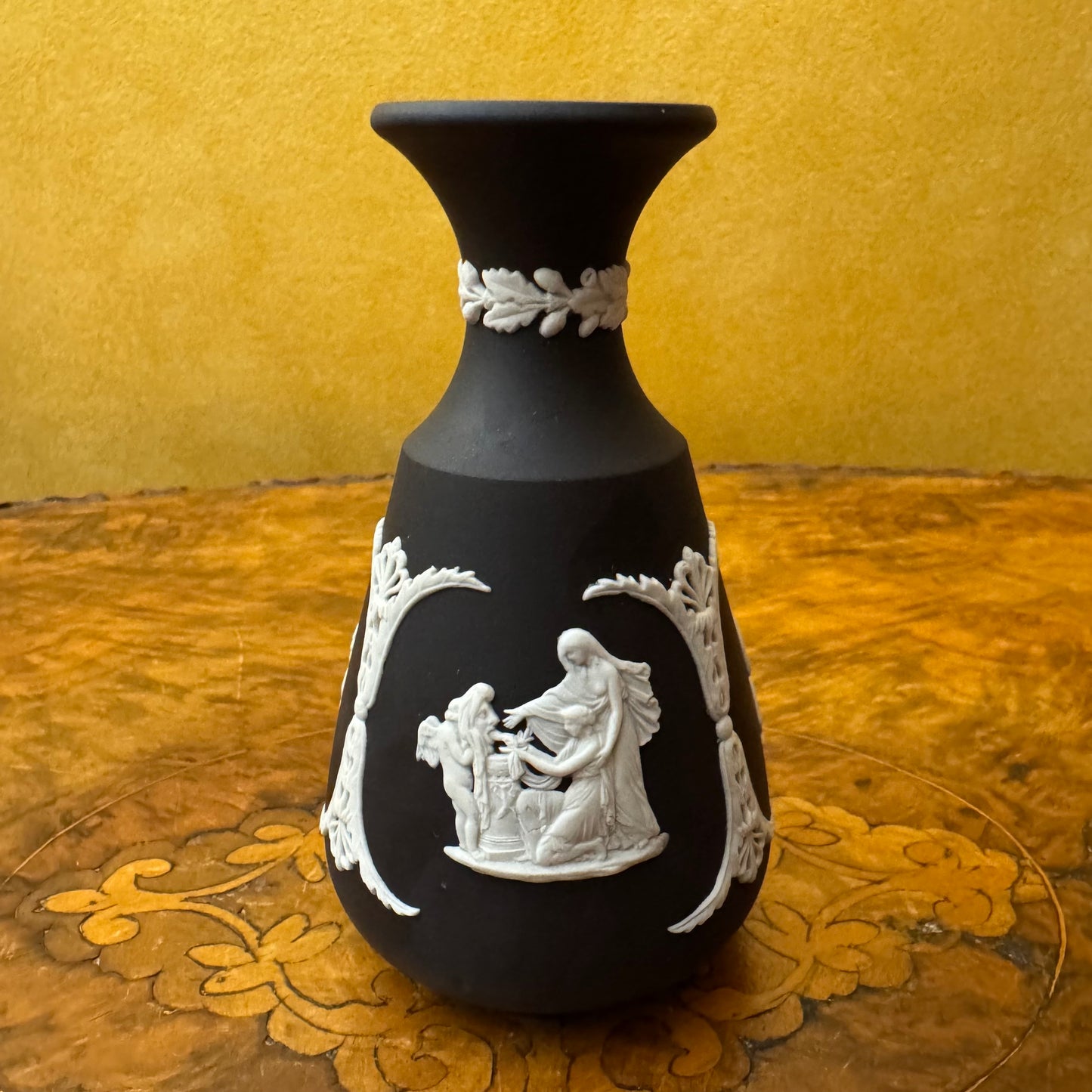 Black Jasperware White Embossed Design 