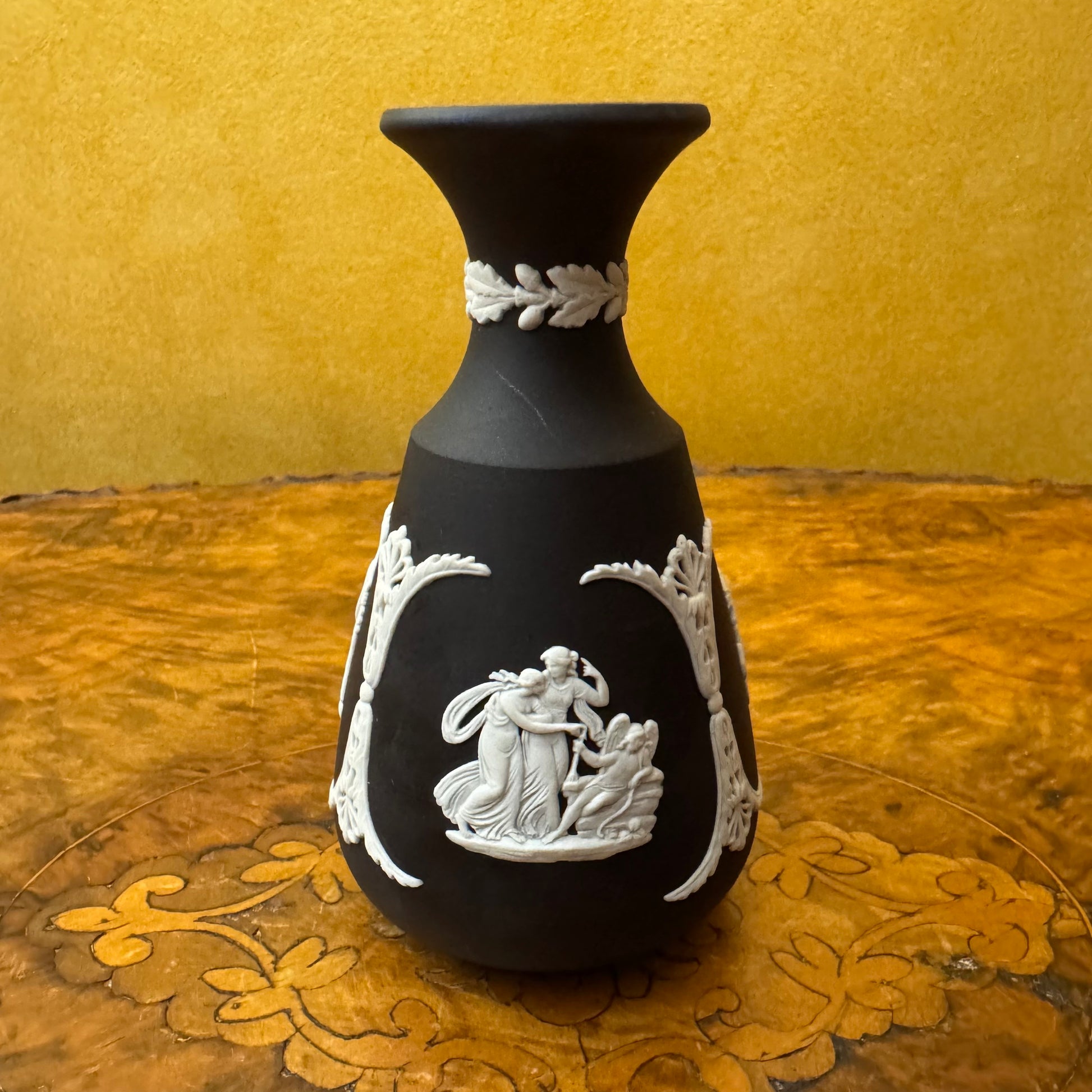 Black Jasperware White Embossed Design Vase 