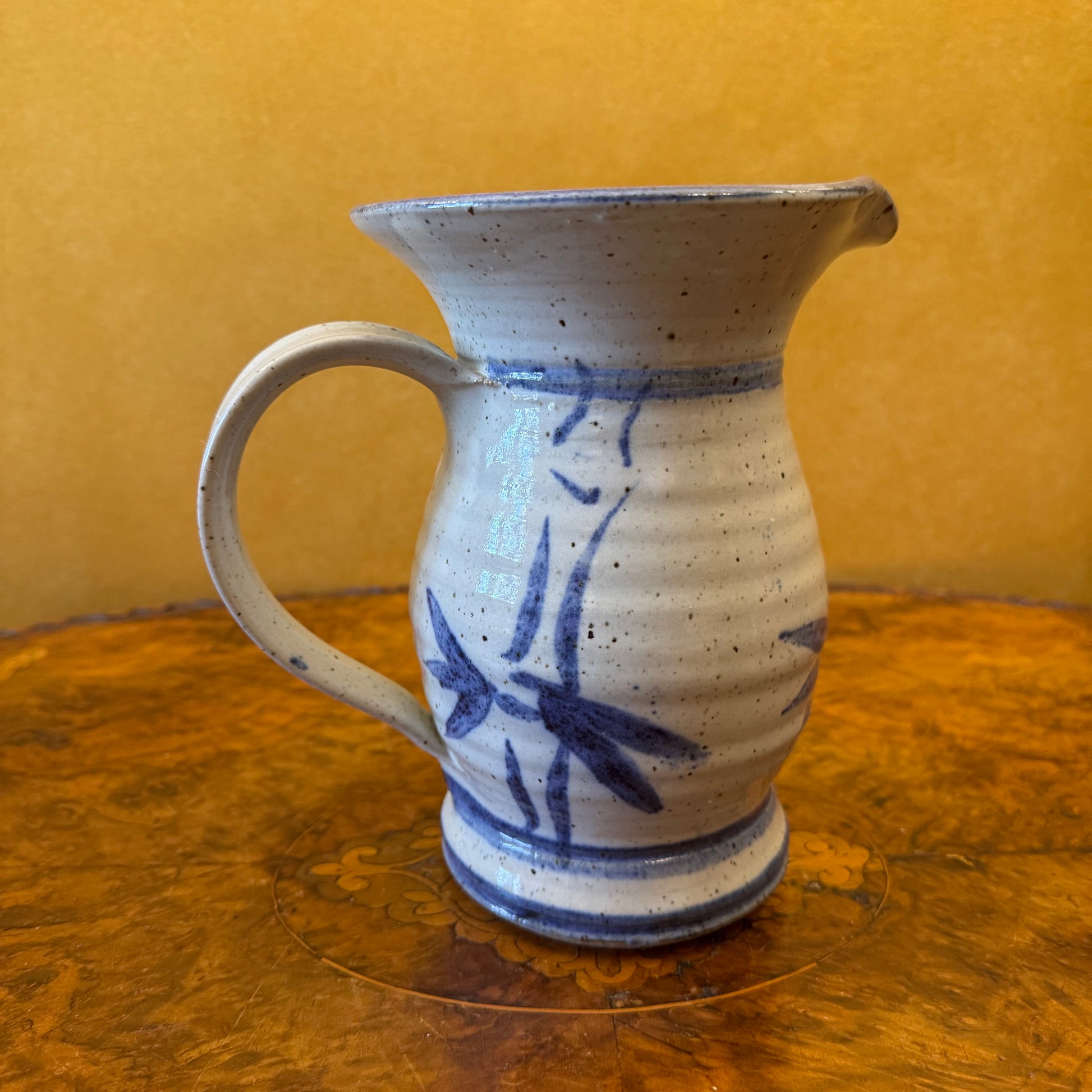 Blue Bamboo Print Pottery Jug 