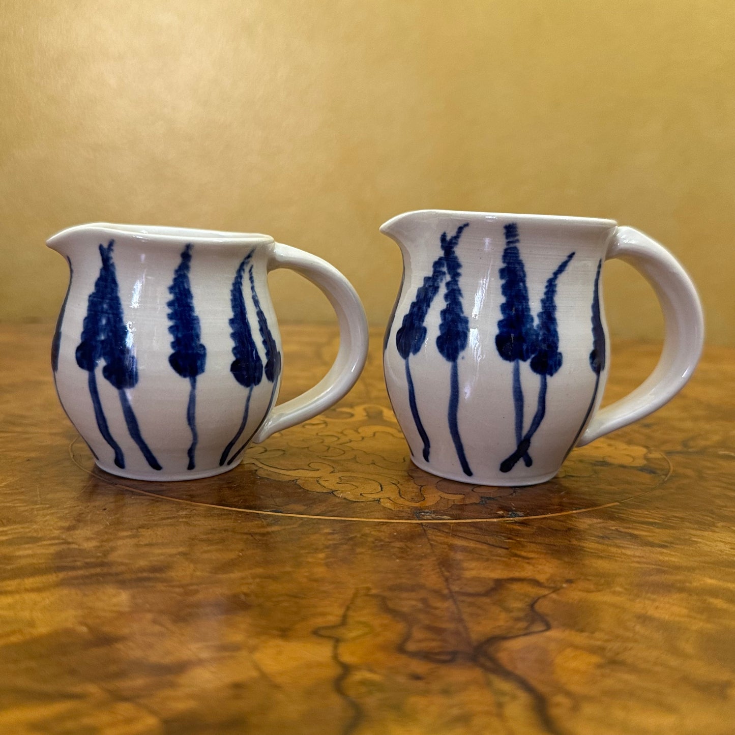 Blue Floral Carcoar Pottery Louisa Purcell Milk Jugs Pair 