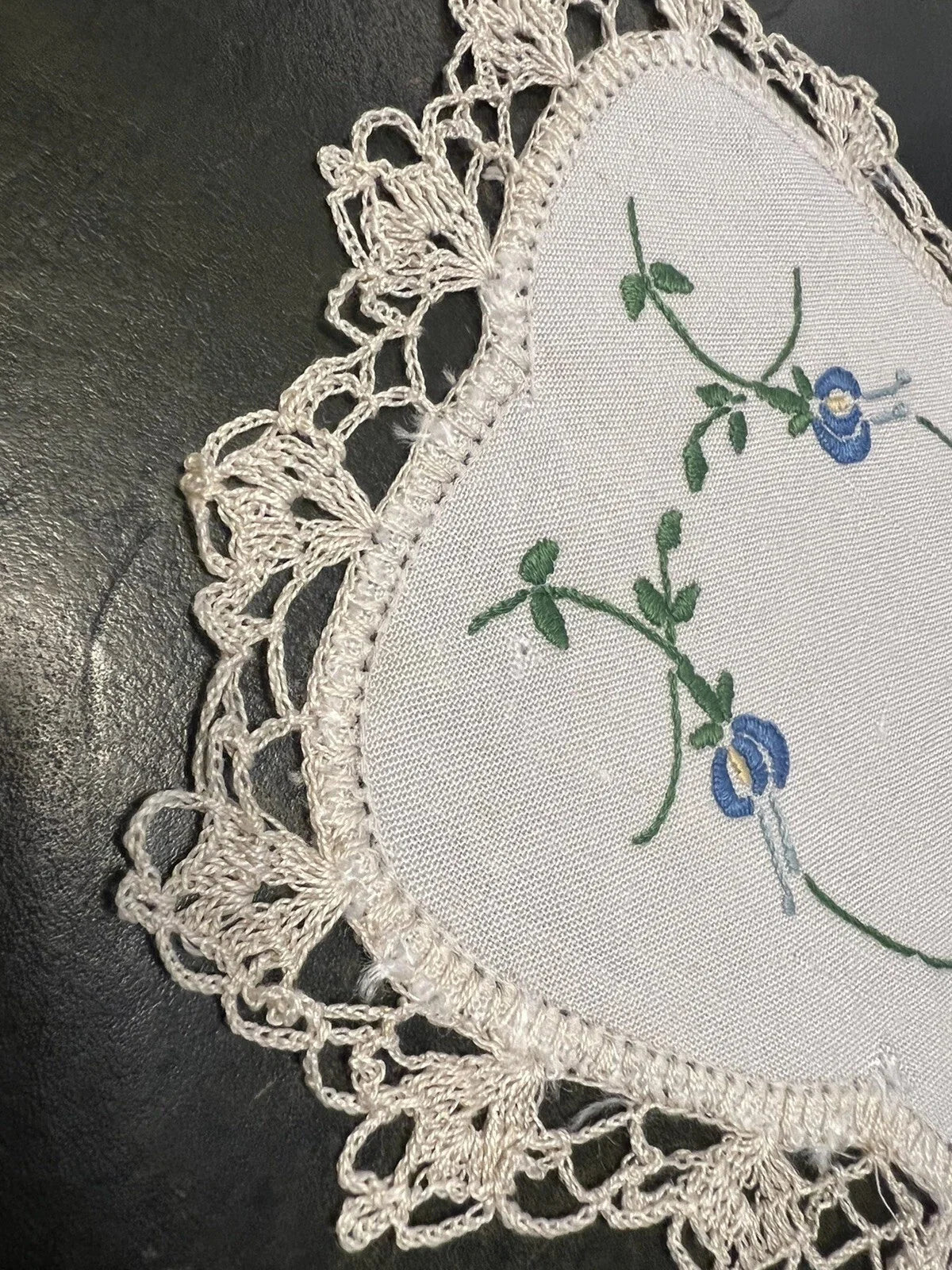 Vintage Blue Floral Embroidery Doily