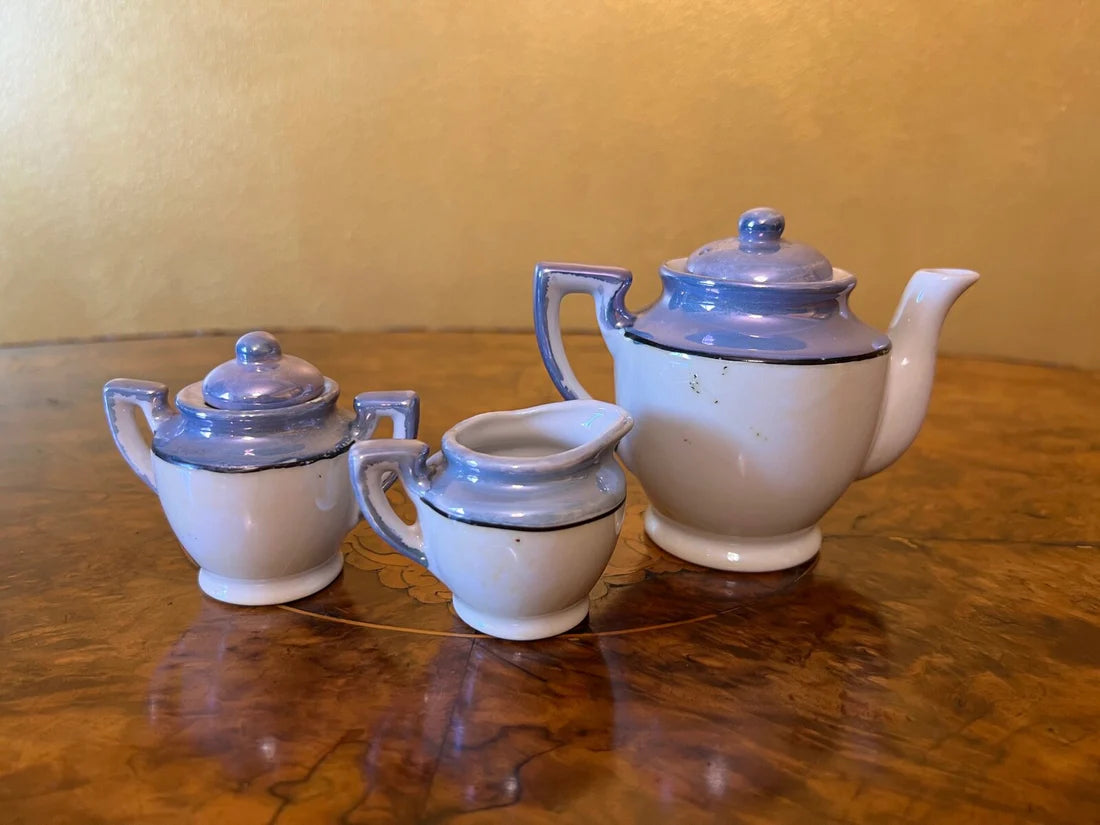 Vintage Blue Floral Teapot, Sugar and Milk Jugs Toy Tea Set