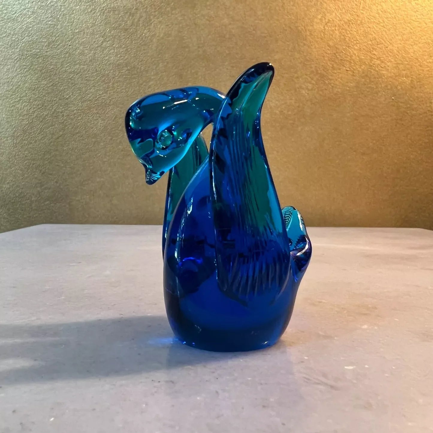 Blue Hand Blown Glass Swan Figurine