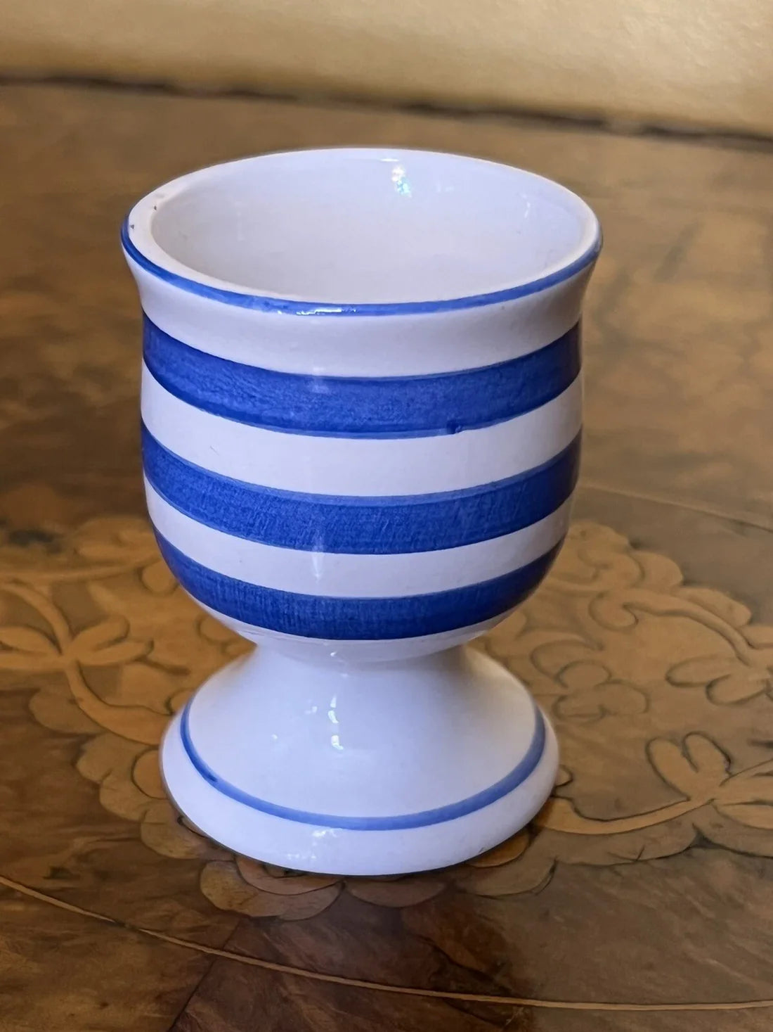 Vintage Blue Stripe Egg Cup Holder