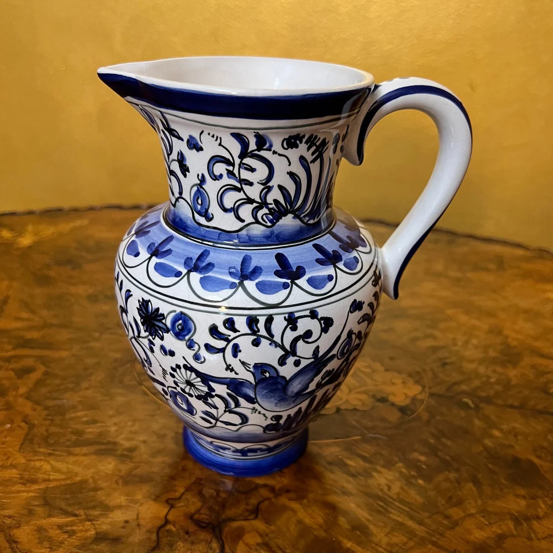 Vintage Blue & White Bird Floral Jug