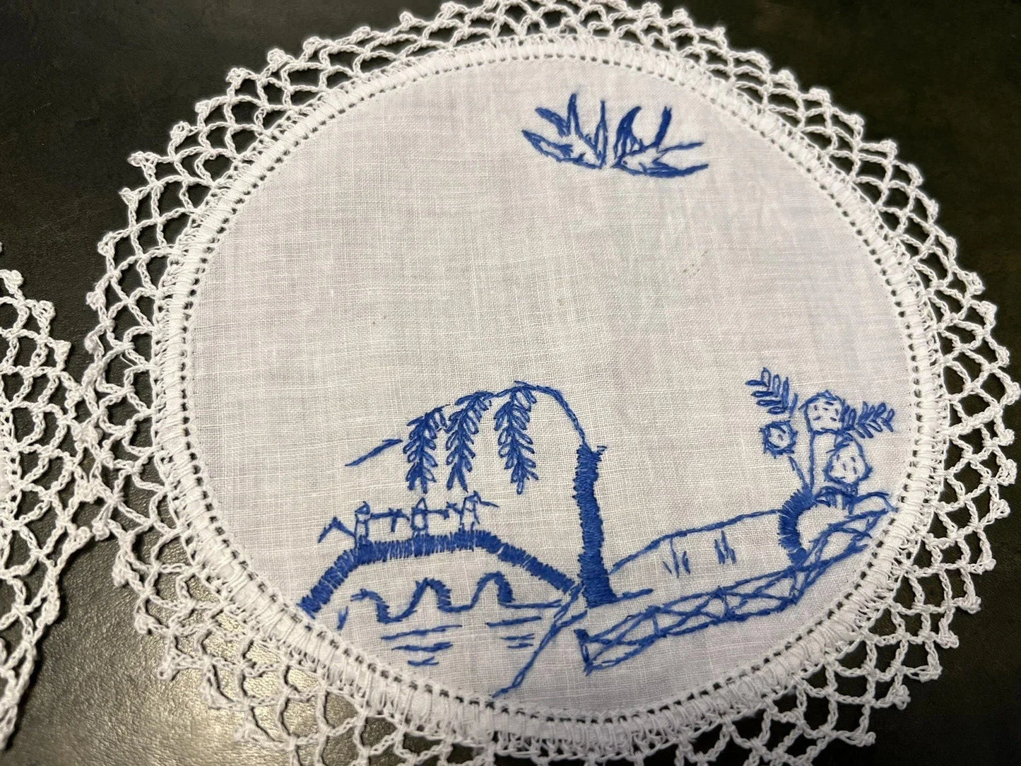 Vintage Blue & White Embroidery Doily