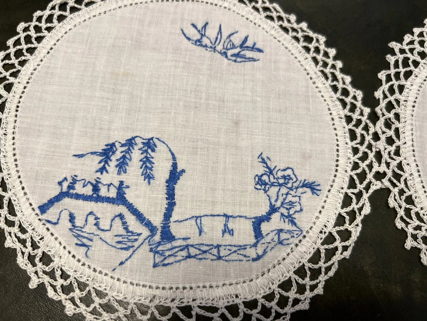 Vintage Blue & White Embroidery Doily