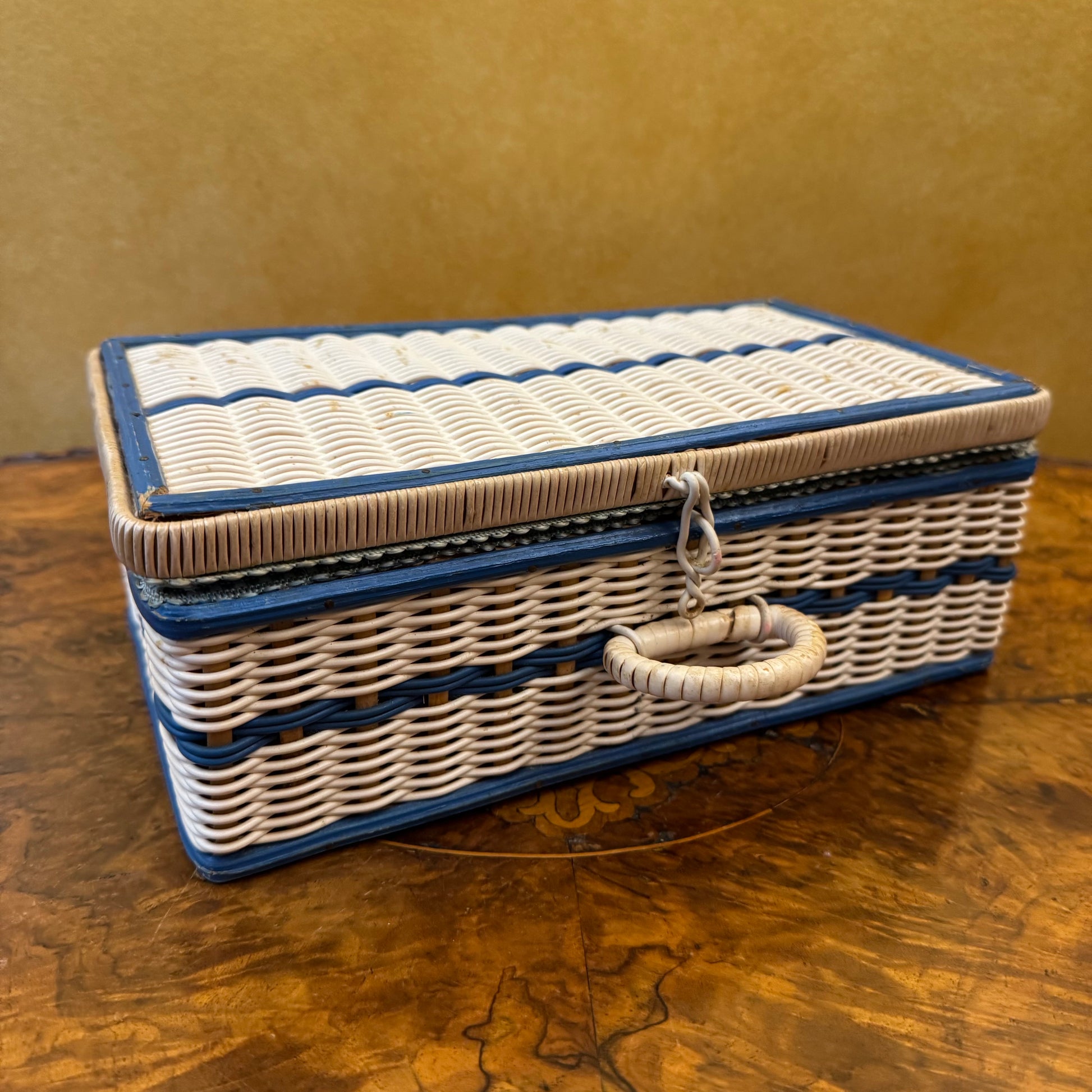 Blue & White Wicker Sewing Bow