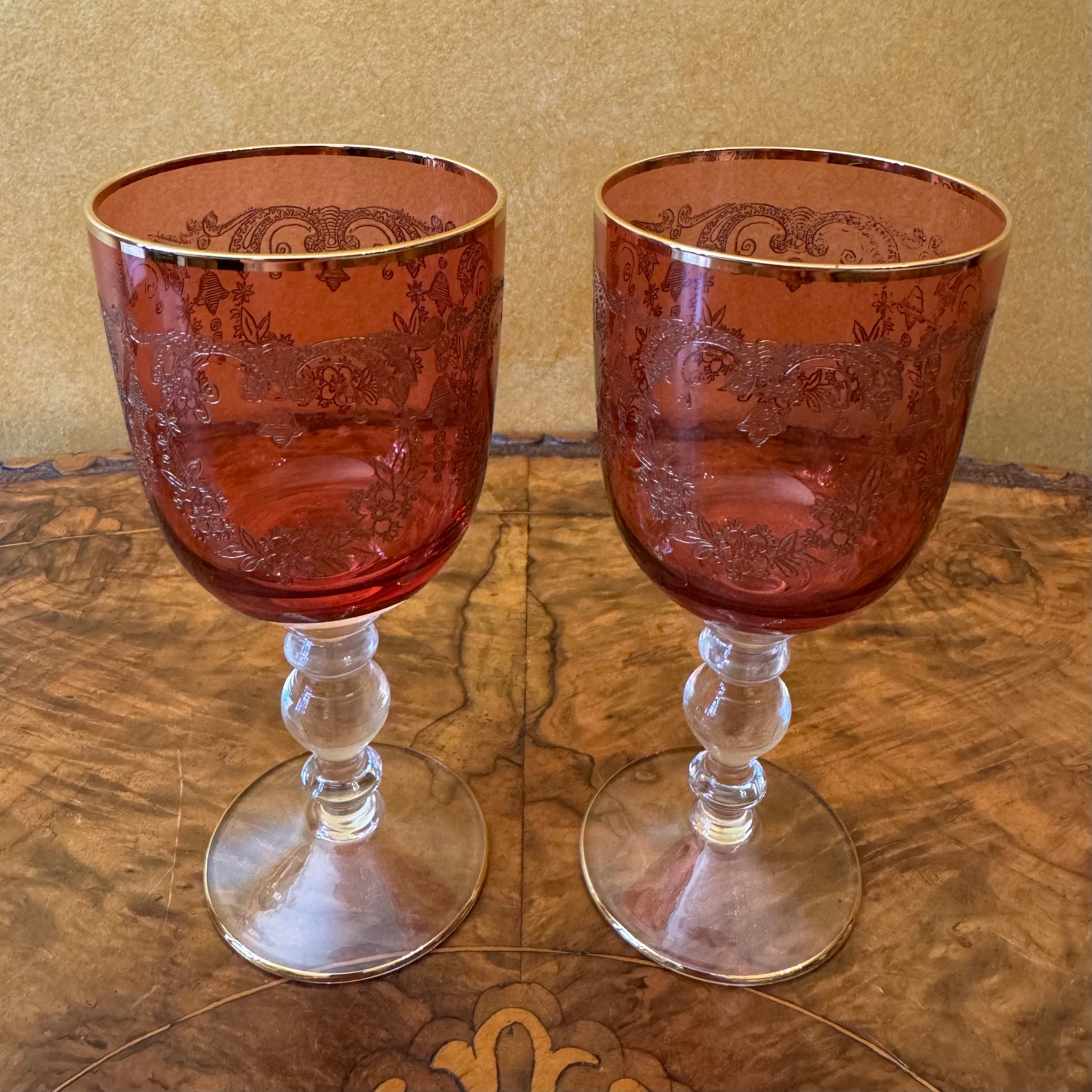 Bohemia Cranberry Glass Goblets 