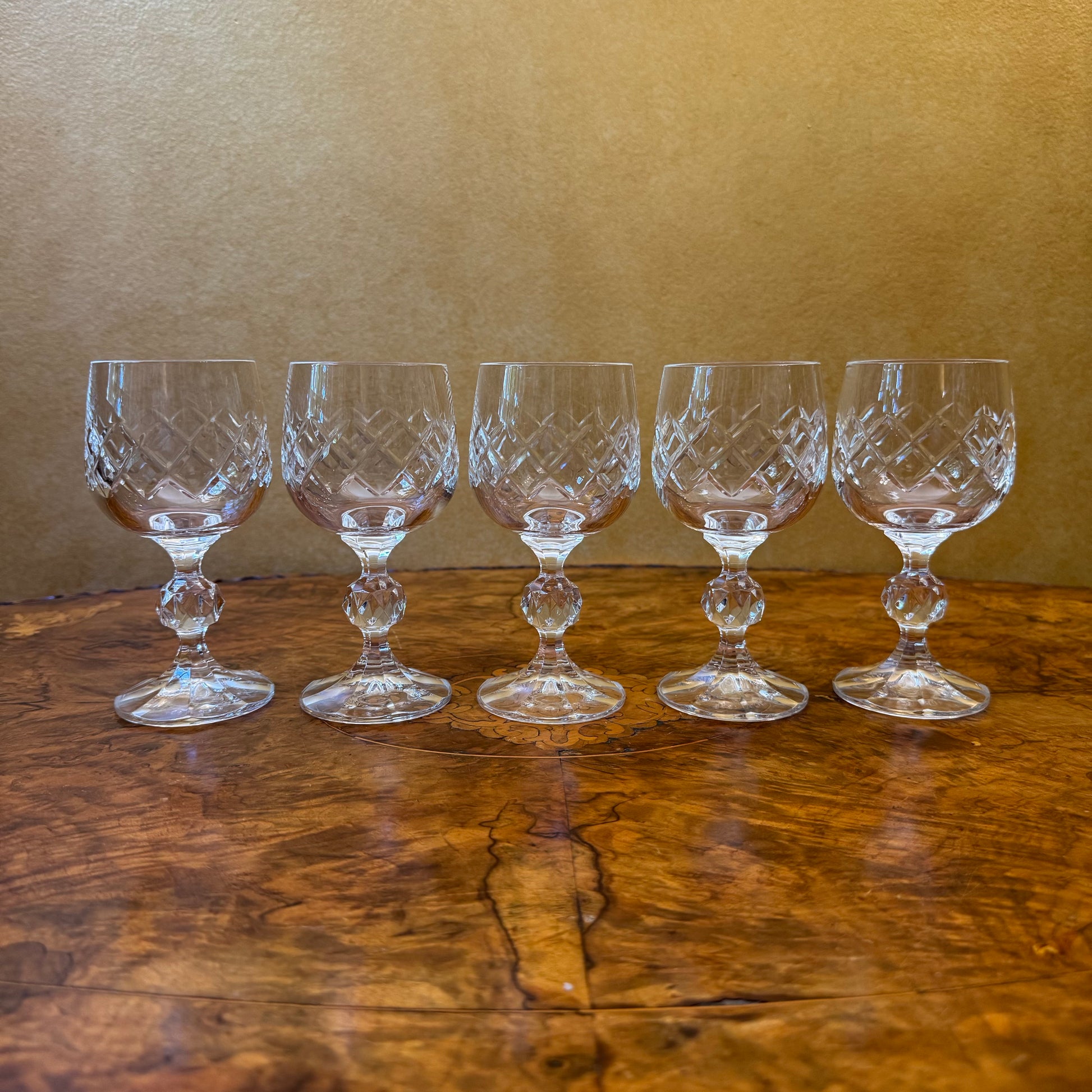 Bohemia Crystal Bristol Diamond Cut Wine Glasses Set Of Five 