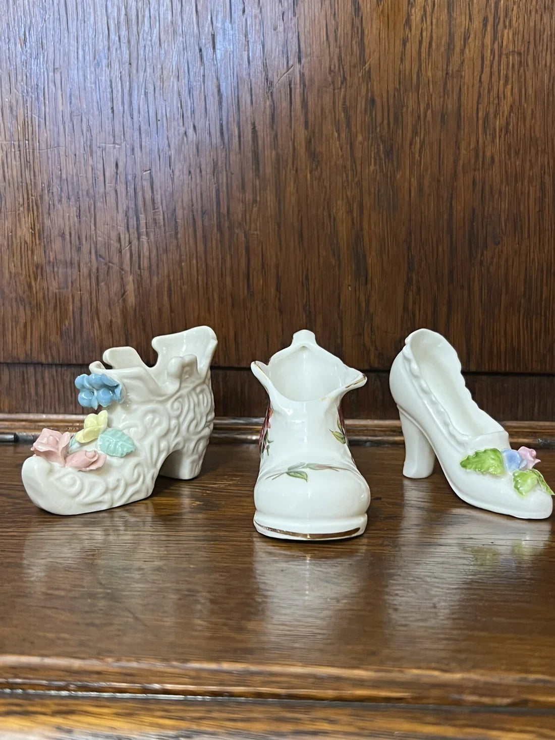 Vintage Bone China Miniature Shoe Ornaments Set Of Three