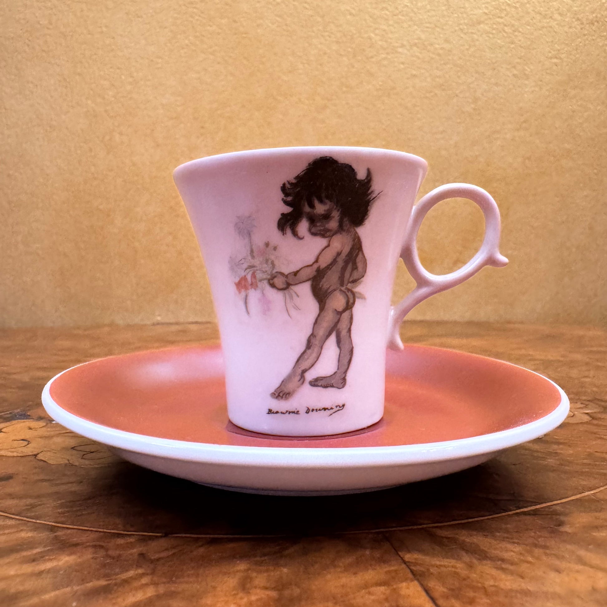 Vintage Brownie Downing Aboriginal Child Demitasse Coffee Cup & Saucer Set Of Four 