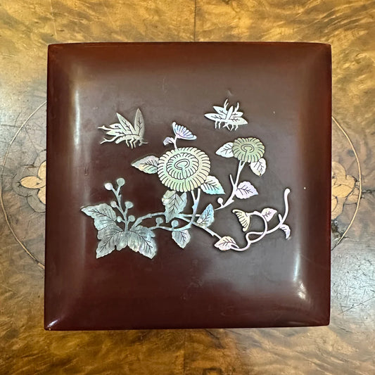 Vintage Butterfly Floral Mother Of Pearl Inlay Wooden Box