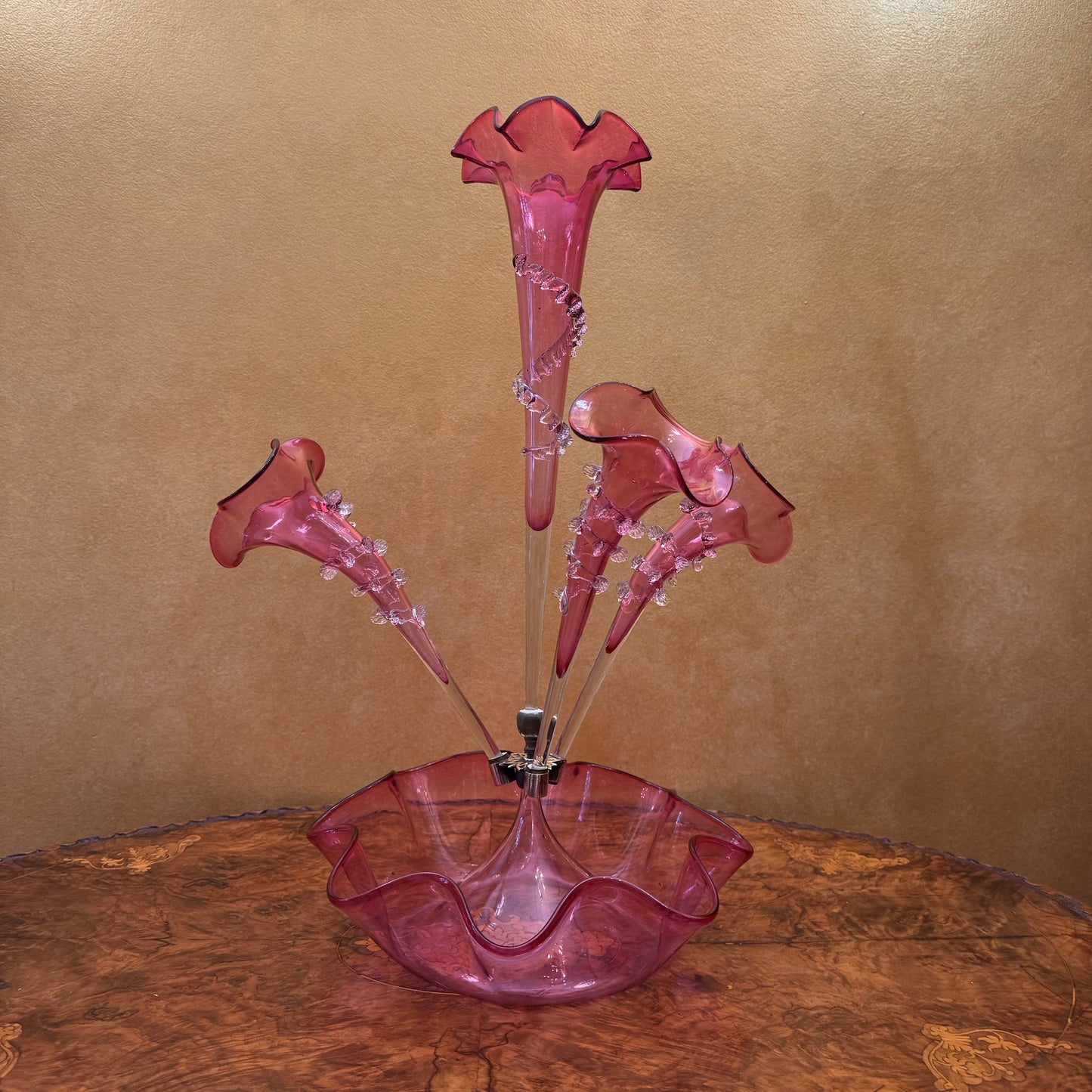 Century Victorian Cranberry Glass Four Vase Epergne