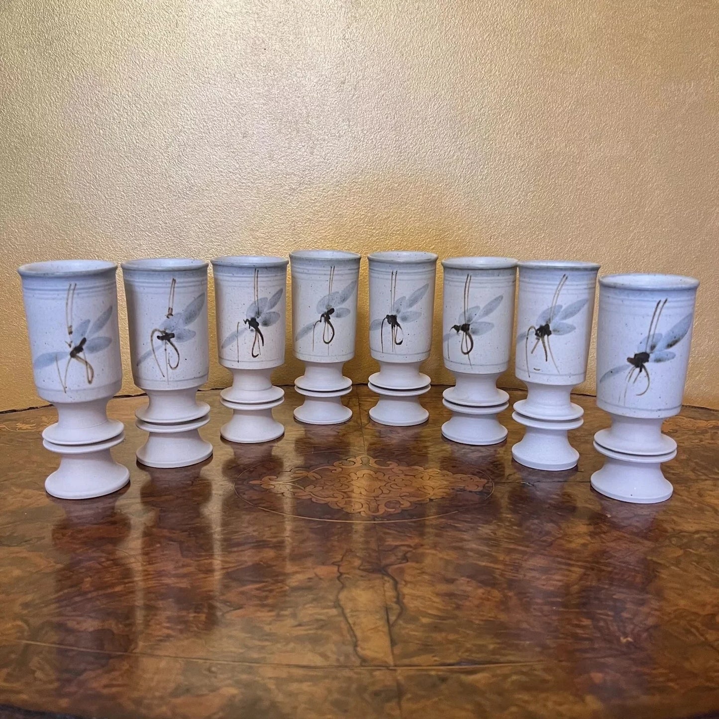 Vintage Kenwick Galleries Stoneware Column Goblets Set Of Eight