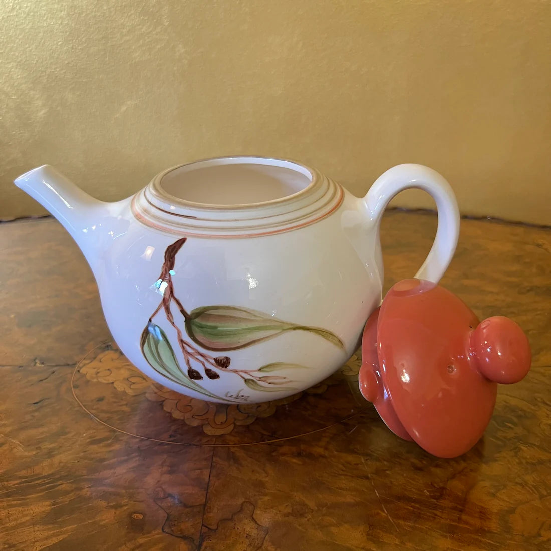 Vintage Ceramic Gum Leaves Print Teapot