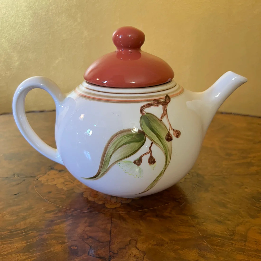 Vintage Ceramic Gum Leaves Print Teapot