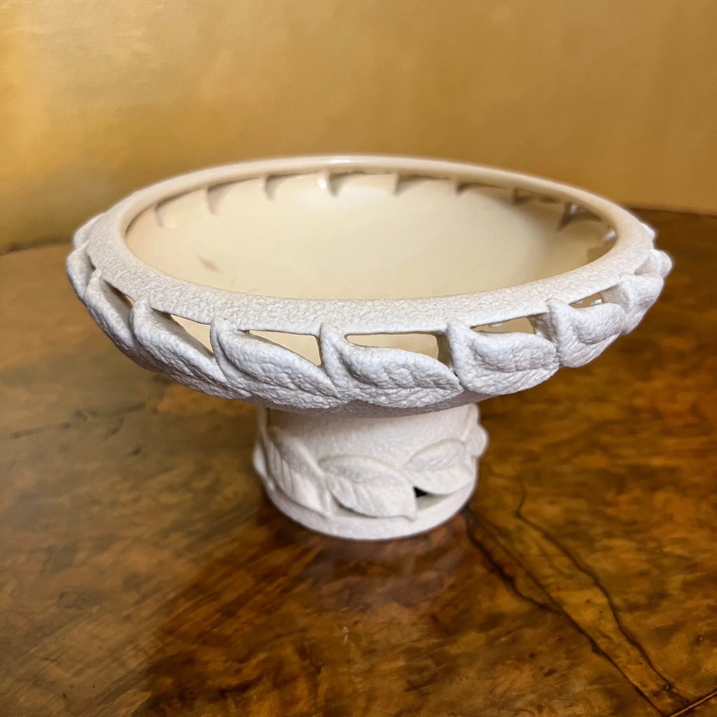 Vintage Ceramic Leaf Design Bowl On Stand