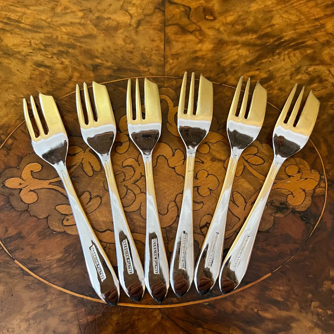 Vintage Chromium Plated Desserts Forks Set Sheffield England