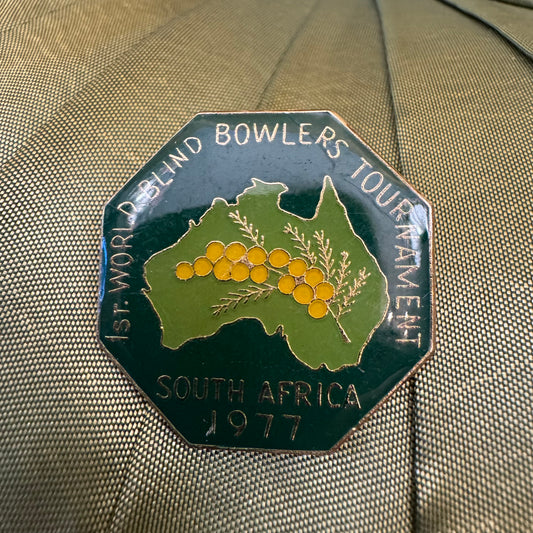 Collectable-1st World Blind Bowlers Tournament-Members Badge-South Africa-1977