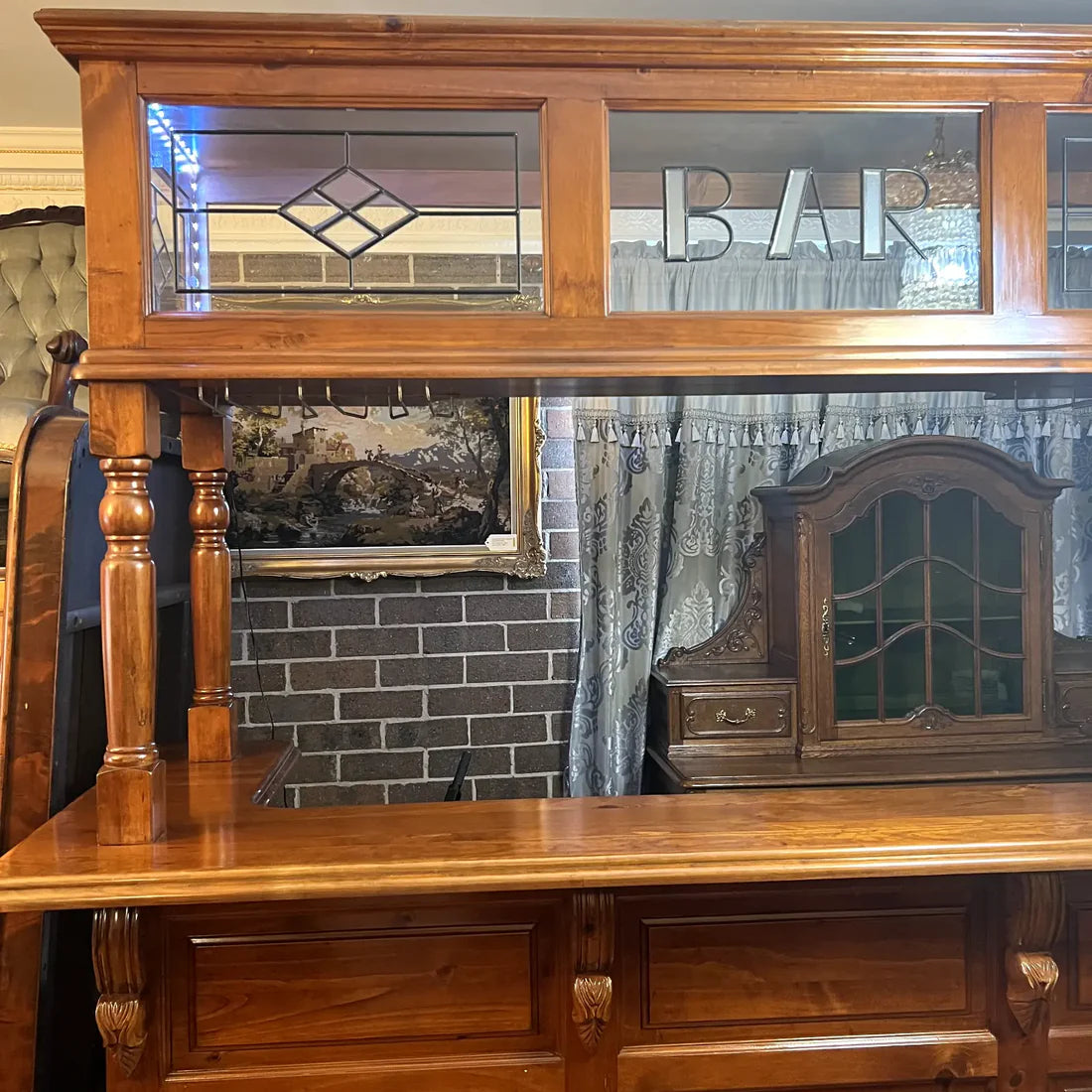Large Wooden Bar With Light