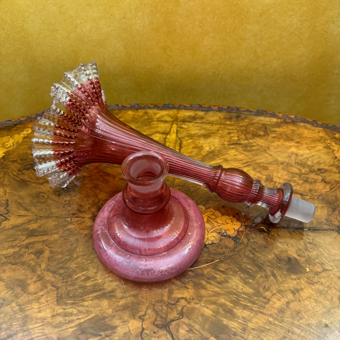 Cranberry Glass Ruffle Vase 