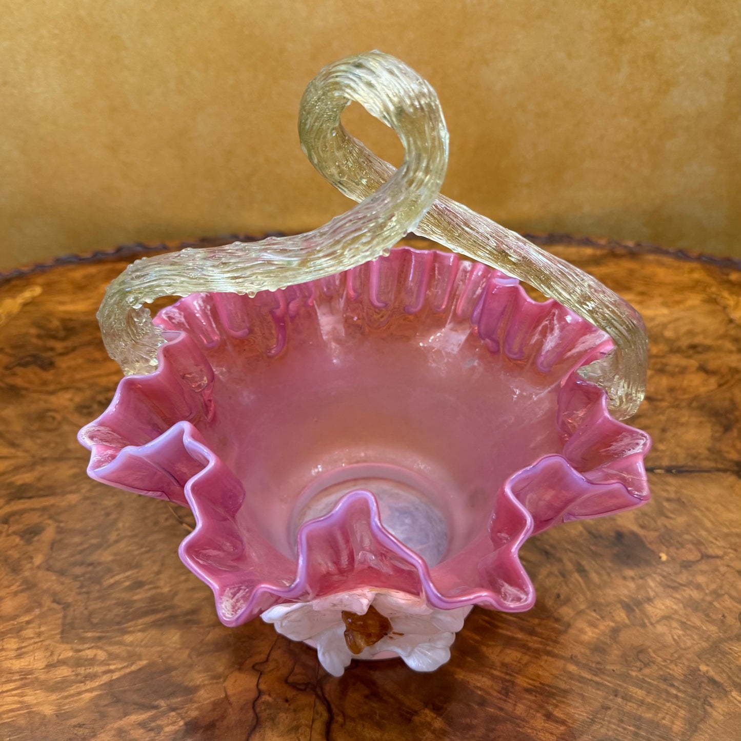 Cranberry Glass Ruffled Basket