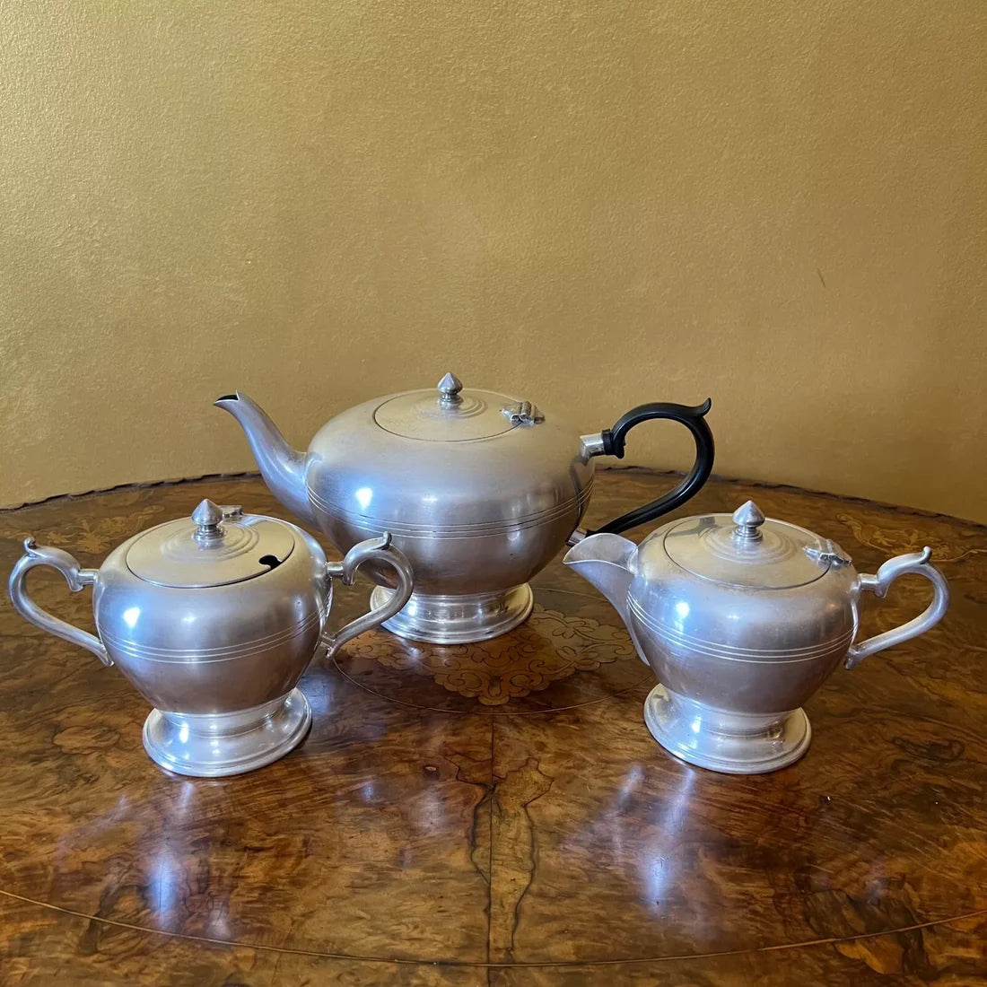 Vintage Crusader Silver Plate Tea Pot, Milk & Sugar Set