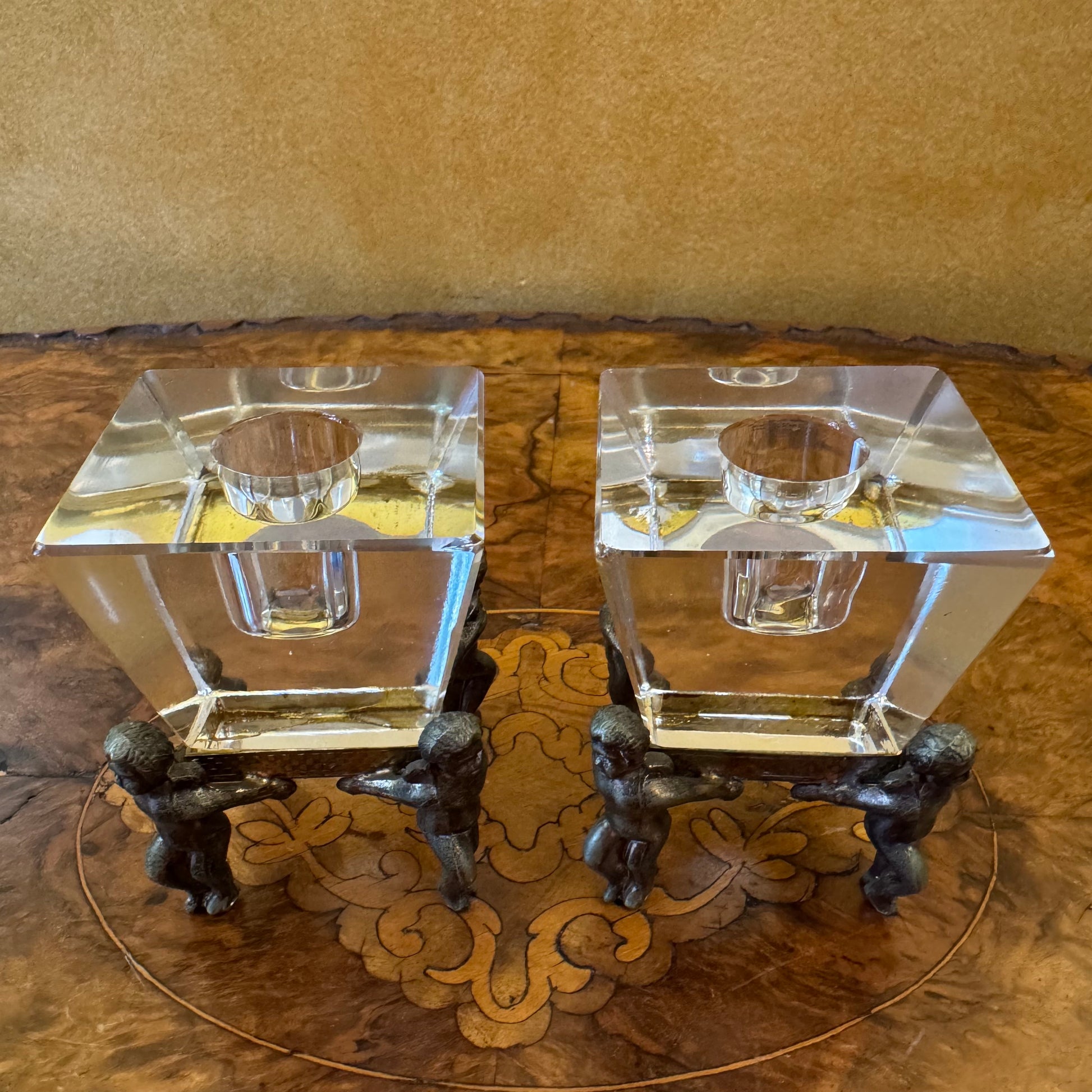 Crystal Candle Holder with Cherub Metal Base
