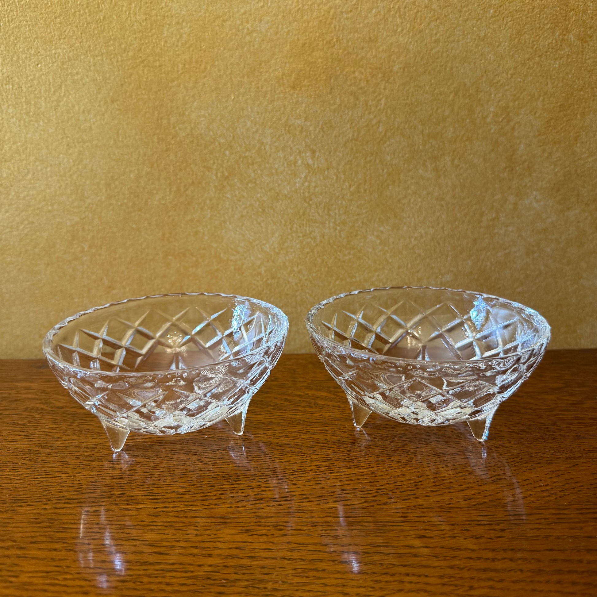 Crystal Cut Footed Dessert Bowls Pair 