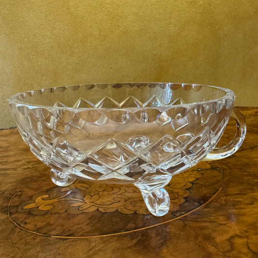 Vintage Crystal Cut Handled Bowl With Turned Feet