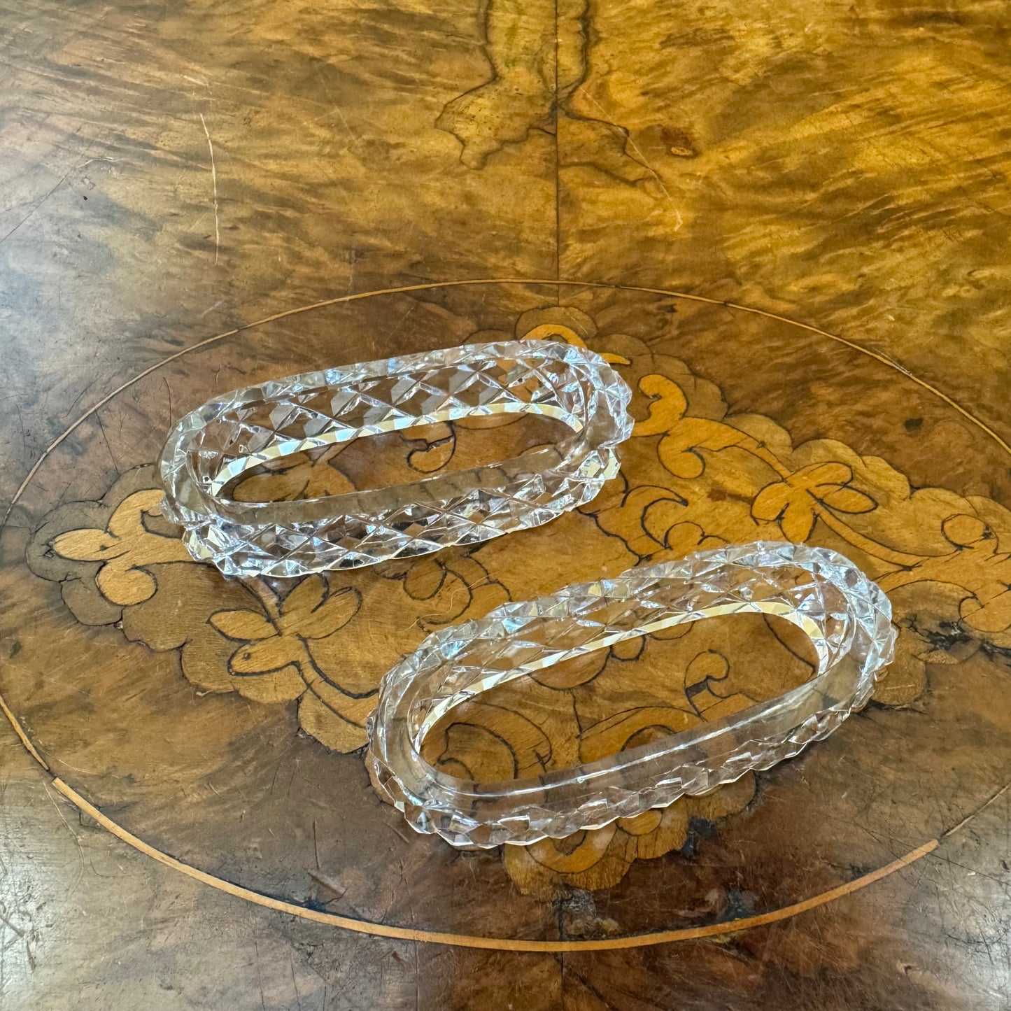 Crystal Cut Oval Napkin Rings Pair 