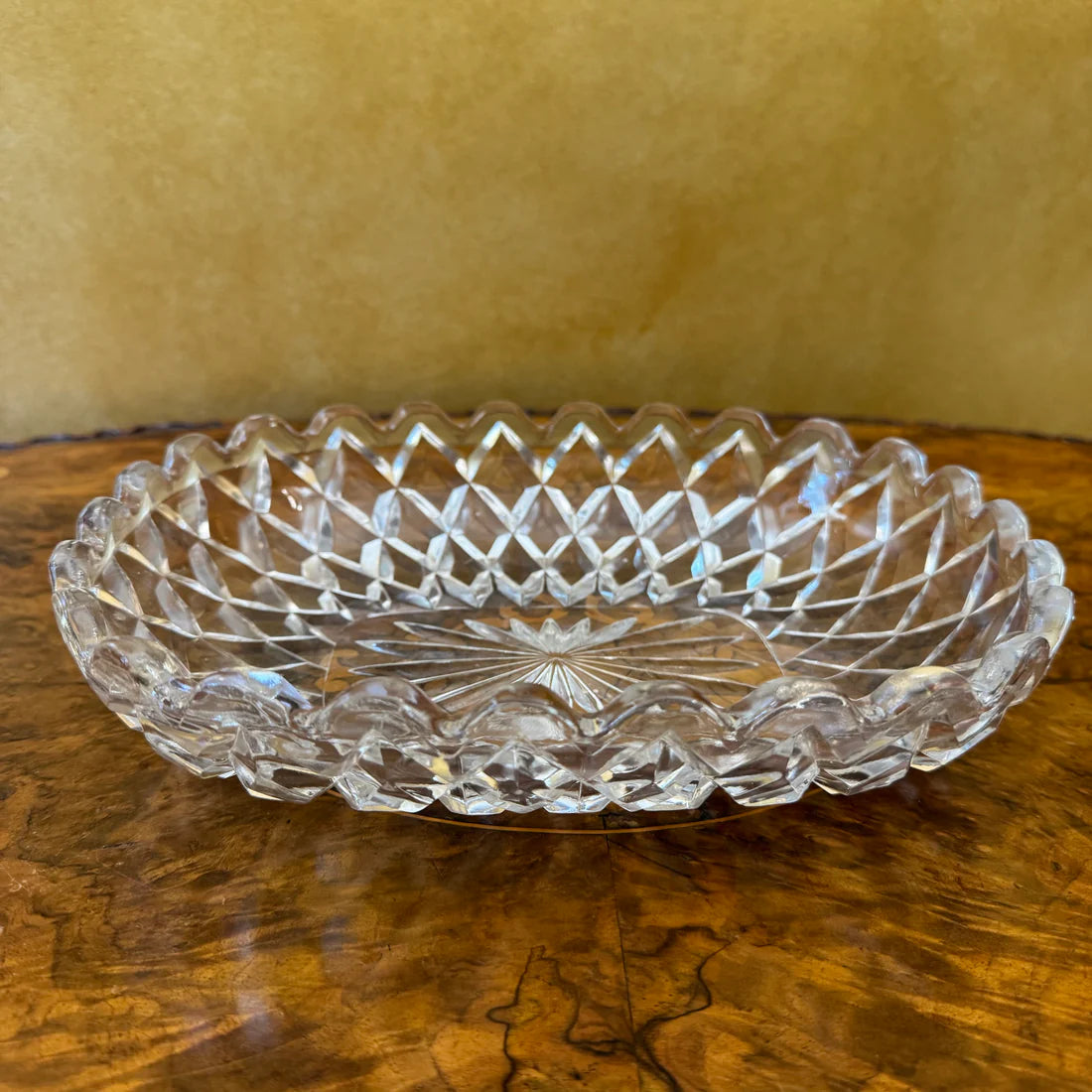 Vintage Crystal Cut Rectangle Shallow Bowl
